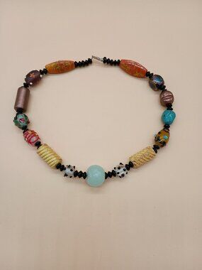 Glass Beaded Necklace Vintage 90s Y2K Murano Funky Arty